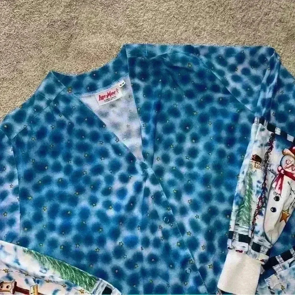 🔥VTG 90s Lac-Mac Christmas Cardigan Snowman Sz M Holiday Force Scrubs Unifor - Picture 5 of 6